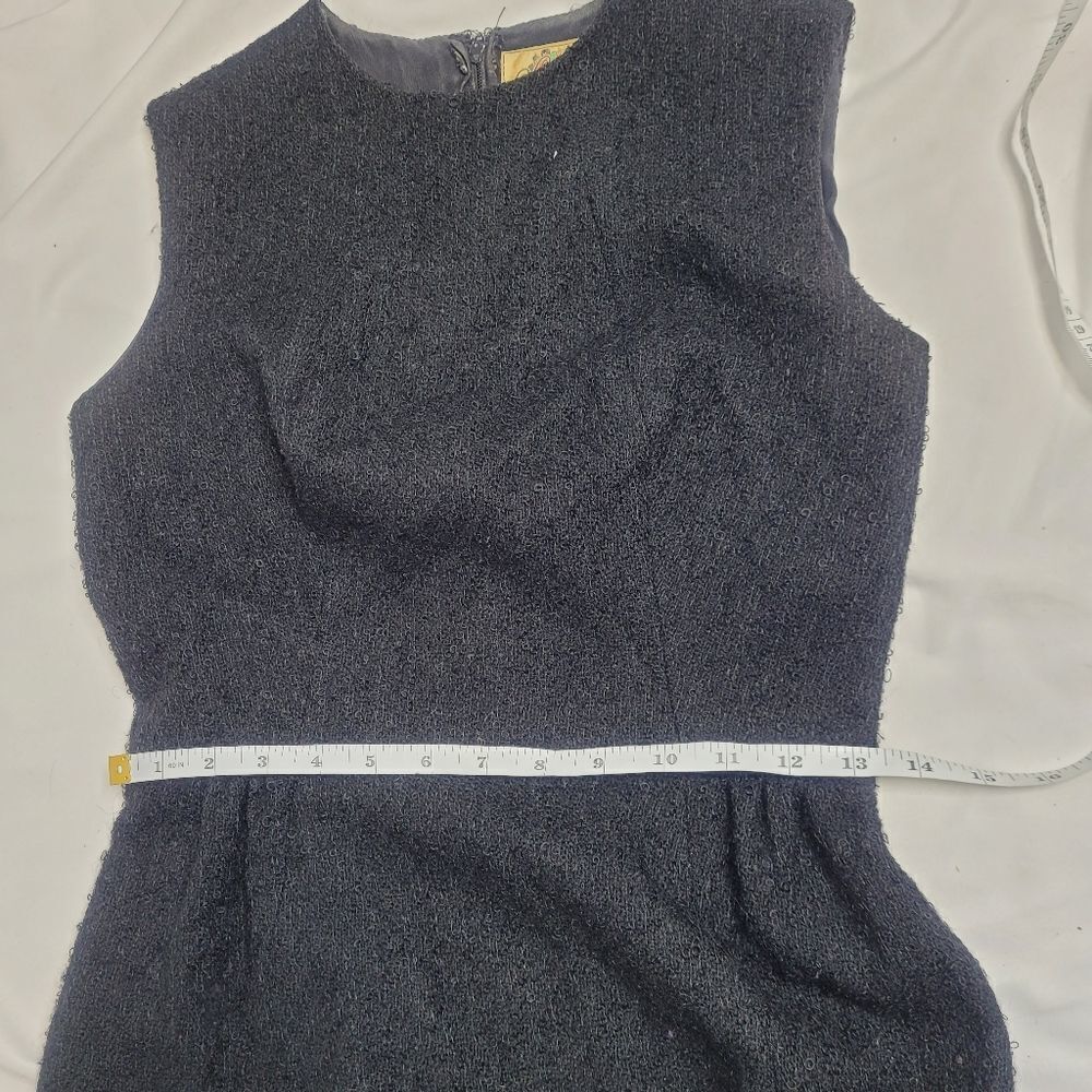 VINTAGE 60s dress Lanz black sleeveless textured mini S - Picture 12 of 13